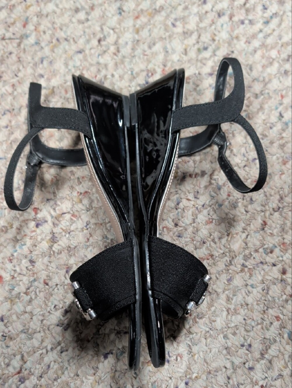 Impo Black Wedge Strappy Heels with Silver Buckle - Picture 2 of 7